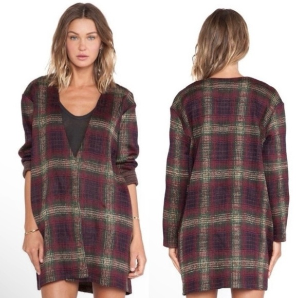 UNIF Nevermind Duster Oversized Tartan Plaid Cardigan Jacket Burgundy Small - Picture 4 of 16